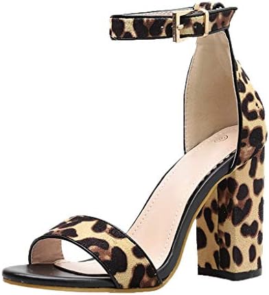Tsmile Women High Heel Zebra Striped Sandals Leopard Print Peep Toe Sandals Buckle Strap Fashion Square Heel Shoes