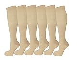 6 Pairs Knee High Graduated Compression Socks For Women and Men - Best Medical, Nursing, Travel & Flight Socks - Running & Fitness - 15-20mmHg (L/XL, Nude)