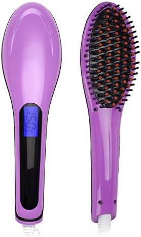 Uphair Brush Hair Straightener LCD Display, Instant Magic Silky Straight Hair Styling, Anion Hair Care, Anti Scald, Zero Damage, Massage Straightening Irons, Detangling Hair Brush (Purple)
