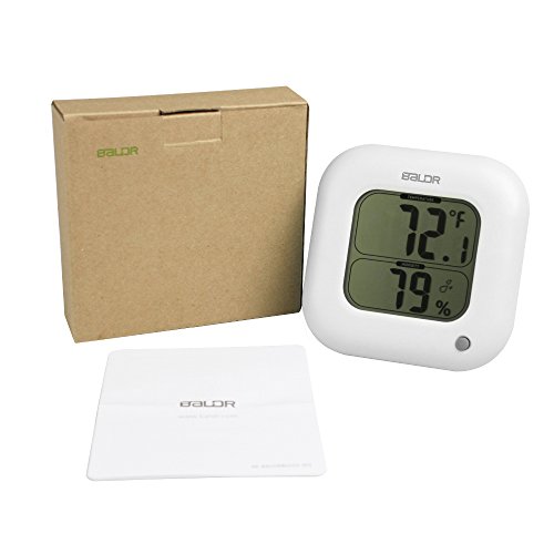 BALDR Square Thermometer and Hygrometer with Temperature Humidity Display Temperature Sensor (White)