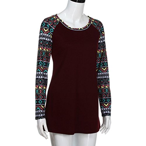 Clearance Stitching Top, Sleeve Printed Long Sleeves Women's Casual Round Neck Geometric Basic T-Shirts Swing Duseedik