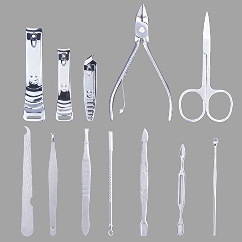 MonLiya Manicure Pedicure, 12 in 1 Nail Clipper Set, Stainless Steel Nail Clipper Professional Nail Scissors, Travel & Tool Kit Grooming Kit in Brown Pattern, Gift Idea Best