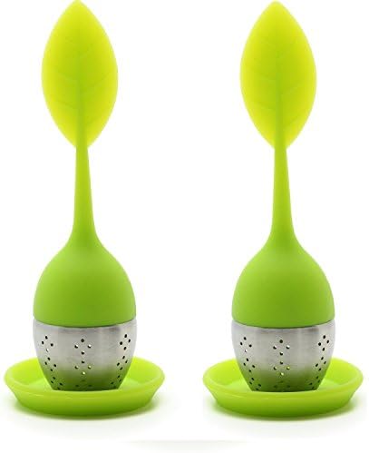 BundlePower Set of 2 Tea Infuser Leaf Strainer Handle with Steel Ball Silicone eaf Lid (Green