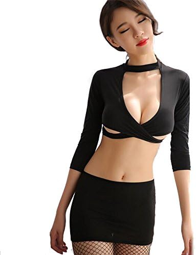 Flovey Plus Size Women Sexy Secretary Uniform Cosplay Costume Blouse Set (XL(Fit Weight 120-145lbs), Black)