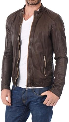 LEATHER FARM Men's Lambskin Leather Bomber Motercycle Jacket