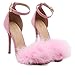 MMJULY Women's Open Toe Ankle Strap Fluffy Feather Stiletto High Heel Dress Sandal