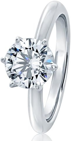 925 Sterling Silver Ring Round 1.5 carat CZ Stone 6 prong Classic Solitaire Wedding Engagement Ring 7.5MM (Size 5 to 10)