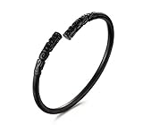 Vnox Men's Stainless Steel Ancient Buddhist Black Plated Narrow Open Cuff Bangle Bracelet Black