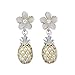 Sterling Silver with Yellow Gold Tone Accents Plumeria and Pineapple Dangle Earrings