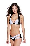 Roswear Women's Padded Color Block Push Up Bikini Swimwear Black White X-Large