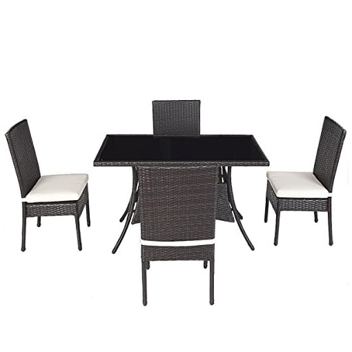 Tangkula 5 PCS Patio Wicker Dining Set, Outdoor Rattan Table and Chairs
