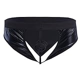 YiZYiF Men's Metallic Underwear Front Open G-String With 7 Ball Lifter Rings Trunk Shorts Black Medium