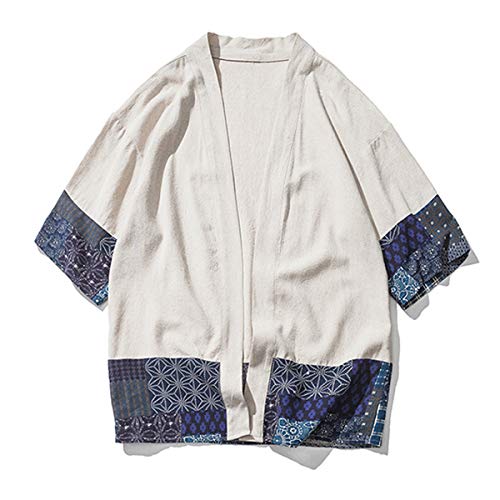 PERDONTOO Men's Casual Kimono Cardigan Noragi Jackets Cloak Open Front Coat (Small, Beige)