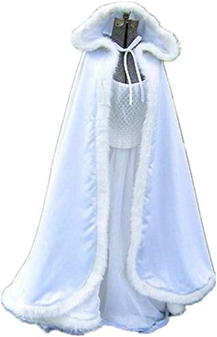 Jiaoyunshi Wedding Cloak Faux Fur Cape for Women Floor Length Warm Bridal Cloak Stole (S:Cloak length 51", white)