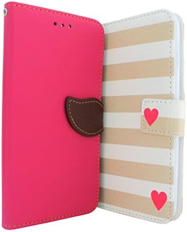 Apple iPhone 7 PLUS Wallet Case - SET OF 2 CASES with STAND FEATURE (Hot Pink Leaf and Stripped Heart)