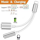 Lightning Jack Adapter Headphone for iPhone X 10 8/8Plus iPhone 7/7Plus Converter.2 in 1 Lightning Adaptor to 3.5mm Earphone Charger & Audio Accessories Cable Splitter. Compatible iOS 10.3/11 or Later