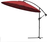 VOUNOT 3m Cantilever Garden Parasol Umbrella Red 18 Ribs Crank Handle Outdoor view 1