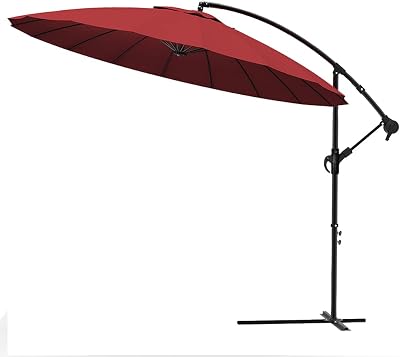 VOUNOT 3m Cantilever Garden Parasol Umbrella Red 18 Ribs Crank Handle Outdoor