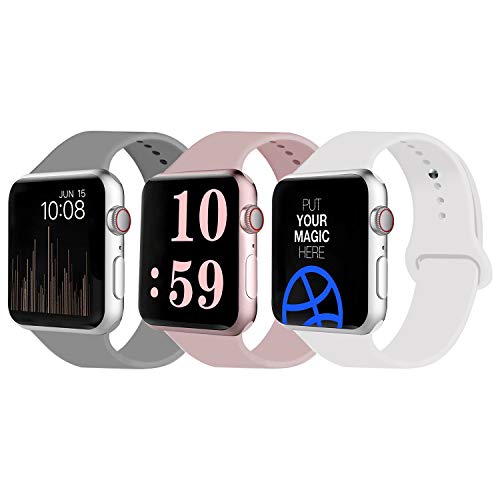 VATI Sport Band Compatible for Apple Watch Band 38mm 40mm, 3-Pack Soft Silicone Sport Strap Replacement Bands Compatible with 2019 Apple Watch Series 5, iWatch 4/3/2/1, 38MM 40MM S/M
