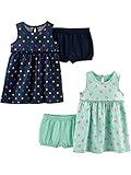Simple Joys by Carter's Girls' 2-Pack Short-Sleeve Sleeveless Dress Sets, Navy Dot/Mint Bird, 6-9 Months