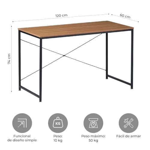 TOPLIVING Escritorio Diseño Industrial para Computadora o Laptop, Minimalista Ideal Home Office, Recamara o Juvenil, Fácil Armado, con Estructura Resistente