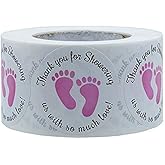 Dartsz, Gender Neutral Baby Shower Stickers，Thank You for Showering Us with So Much Love Round Labels Pink Baby Footprint Stickers,
