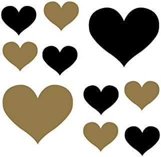 Set of 60 - Black / Metallic Gold Heart Vinyl Wall Decals Stickers [Peel and Stick Graphic Mural Hearts Kit Appliques]