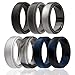 ROQ Silicone Rubber Wedding Ring for Men, Breathable Rubber Engagement Band, 8mm Wide 2mm Thick, Step Edge, 7 Pack, Black, Grey, Platinum, Silver, Black Camo, Dark Blue, Black-Blue Camo, Size 11