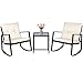 SUNCROWN Outdoor 3-Piece Rocking Bistro Set: Black Wicker Furniture-Two Chairs with Glass Coffee Table (Beige Cushion) primary