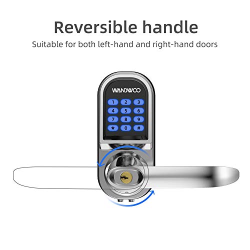 [2020 New]Smart Lock,Wandwoo Electronic Door Locks with Bluetooth Mechanical Keys Enabled Anti-peep Code Auto Lock Adjustable Hand for Home/Office/Hotel/Garage Apartment-Silver - Thumbnail 3