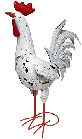 LL Imports Rooster Decor Large Tin White Rooster Figurine, Indoor or Outdoor, 22-inches
