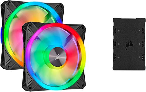 Corsair-iCUE-QL140-RGB-Ventilador-LED-RGB-68-LED-RGB-Direccionables-Individualmente-De-Hasta-1250-RPM-Silencioso-Amortiguadores-Antivibraciones-Paquete-doble-con-Lighting-Node-CORENegro