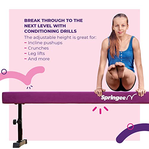 Springee 8ft Adjustable Balance Beam - Gymnastics Equipment for Home - Solid Suede Balance Beam