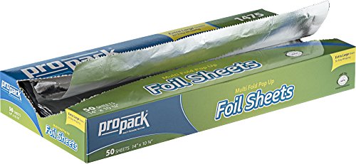 Propack Aluminum Siver Foil Precut Pop up Sheets (14 x 10 (50 Sheets))