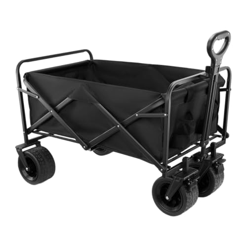 Carro Playa Plegable con Ruedas, Carrito Playa de Transporte 80L Carga 80kg, Carro Plegable con Ruedas Grandes 360°, Tela Oxford 600D, Mango Ajustable 66-92cm Camping