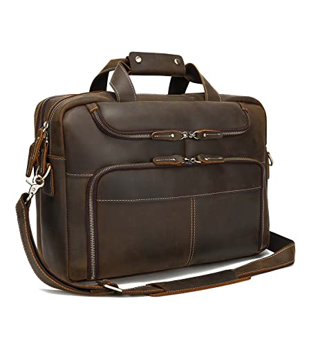 LANNSYNE Vintage 17” Leather Laptop Bag Briefcases For Men, Extra 1 Collection Brown