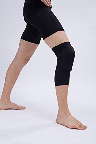 Sports Knee Pads, Strengthen Kneepad Honeycomb Football Volleyball Knee Leg Brace [Non-Slip] Padded Compression Leg Sleeve Protector Gear, Support for Men and Women (SINGLE) (Black-Short Type, Small)