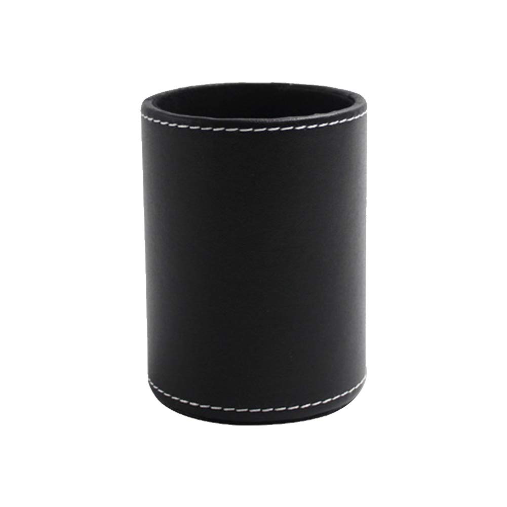 PU Leather Pen Holder Round Pencil Holder Pen Pot Pen Cup Makeup Brushes Holder Stand Display Desk Stationery Organiser for Home Office School(Black)
