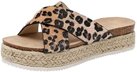 Women's Platform Sandals Leopard Summer Sandals Platform Weave Wedged Slides Sandals Slip on Beach Shoes Slippers Thick-Bottom Slides Sandals by LILICAT