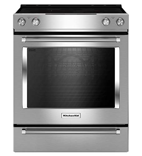 KITCHENAID KSEG700ESS 30-Inch 5-Element Electric Slide-In True Convection Range, Aqualift Self Cleaning, Roller Rack, Steam Rack, Glass Controls