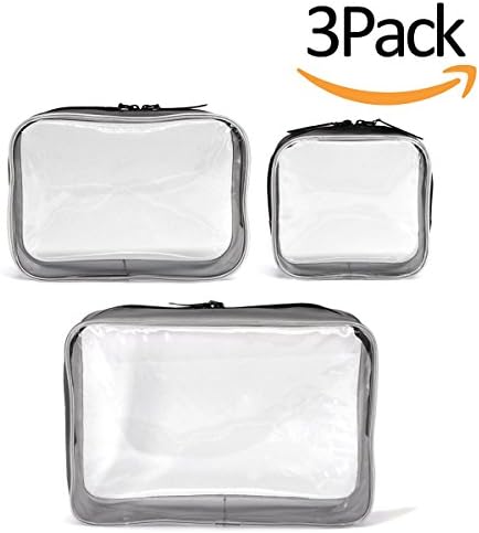 3 Pack Clear Cosmetics Makeup Bags, Waterproof Plastic Travel Toiletry Organizer Cases ( Small Medium Large Size )