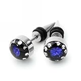 2Pcs Blue Crystal Stainless Steel Ear Stud Earring Men's Punk Cool Gothic Newest