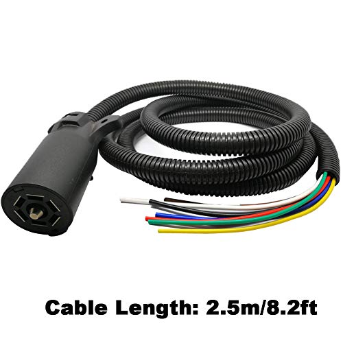 NEW SUN Heavy Duty 7 Way Plug Cord Inline RV Style Blade Trailer End Connector with Molded Cable - 8.2FT Long