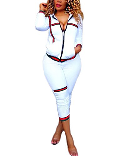 Womens 2 Piece Outfits Hoodies and Pants Set Sweatsuits Tracksuits White M