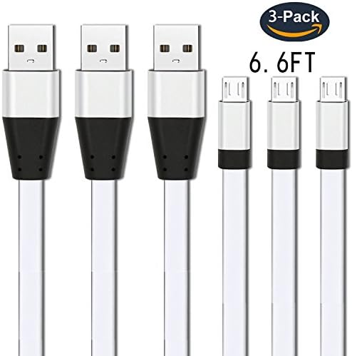Premium Micro USB Cables,Myckuu Micro USB flat Cable USB 2.0 A Male to Micro B Sync and Charging Cables for Android Smartphones (3pack 6.6ft 2m white)