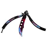 ALPHABI 100% Safety Butterfly Knife Trainer Curved Practice Balisong Unsharpened/Dull Blade CSGO Knives for Beginner So Cool Starry Sky Design Strong and Durable