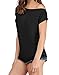 Sarin Mathews Women's Casual Off Shoulder Tops Short Sleeve T Shirts Loose Sexy Tank Tops Blouses Black XL
