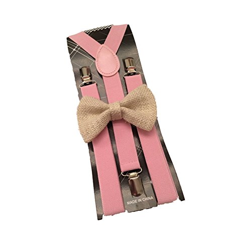 Hemp Bow ties and pink suspenders Combo Mens (Light Brown)