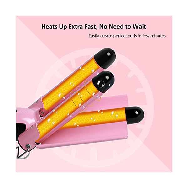 Hair-WaverHair-crimpersTongs-with-Heat-Resistant-Glove3-Barrels-Hair-Curling-26mm-Iron-Wand-for-Long-Hair-Hot-Pressing-Styling-Tool-for-Woman-Crimp-Hair-with-2-Temperature-Mode-Control-Pink Hair Waver,Hair crimpers/Tongs with Heat-Resistant Glove,3 Barrels Hair Curling 26mm Iron Wand for Long Hair, Hot…