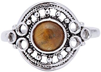 Jewels Of Jaipur Women's Handcrafted Brass Tiger Eye Stone Cocktail Ring Jewelry